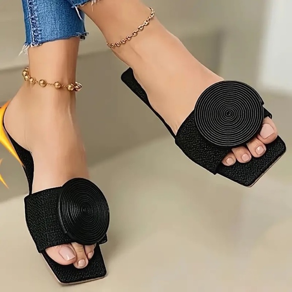 Womens Fashion Flat Slide Sandals - Soft Fabric Upper, Slip-on, Open Toe - Picture 9 of 9